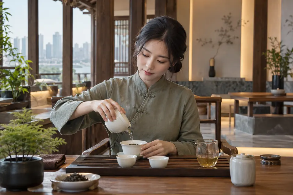 新中式茶席上的盖碗冲泡